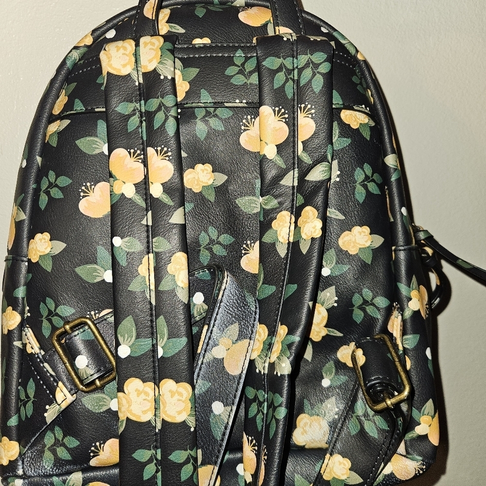 Kohls Purse Mini Backpack Handbag Black W/ Yellow Flowers - Picture 7 of 10